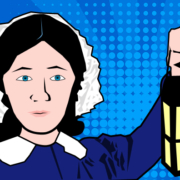 Cartoon image of Florence Nightingale holding her lantern